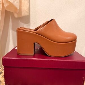 Larroude Brown Platform Mules